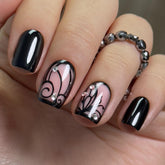 CurvLife unas postizas negras cuadradas con diseño strass espiral para estilo rápido