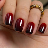 Curvlife uñas press-on gel rojo ombré oval, cobertura total y estilo inmediato.