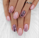 Curvlife uñas press-on rosa diamante, diseño llamativo para uso diario.