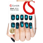 CurvLife Uñas Soft Gel Cat Eye en tono apricot, estilo sofisticado para cualquier ocasión.