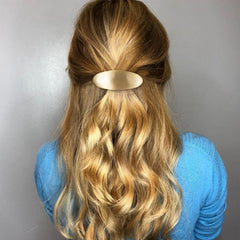 CustomyLife smooth-finish gold metal barrette adds sleek shine.