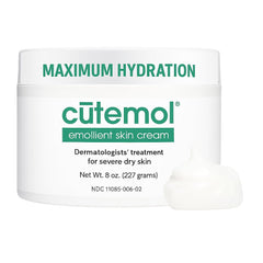 Cutemol Emollient Cream label detail showing hydration for dry, damaged skin.