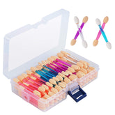 Cuttte 120pcs eyeshadow applicators in a container for precise color placement.