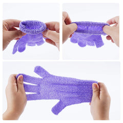 Guantes CVNDKN exfoliantes de doble cara para masaje corporal suave durante la ducha.