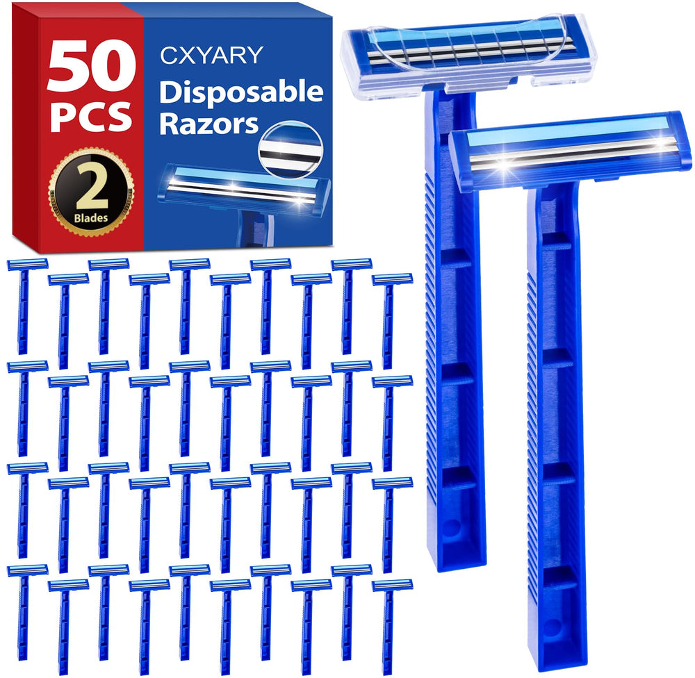 CXYARY 50-pack blue disposable razors for home or travel convenience.