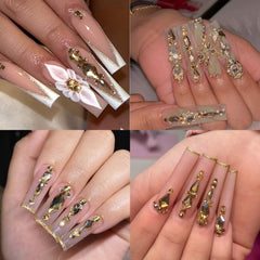 Cycullinyt flatback rhinestones in four sizes for precise layout on natural or artificial nails.