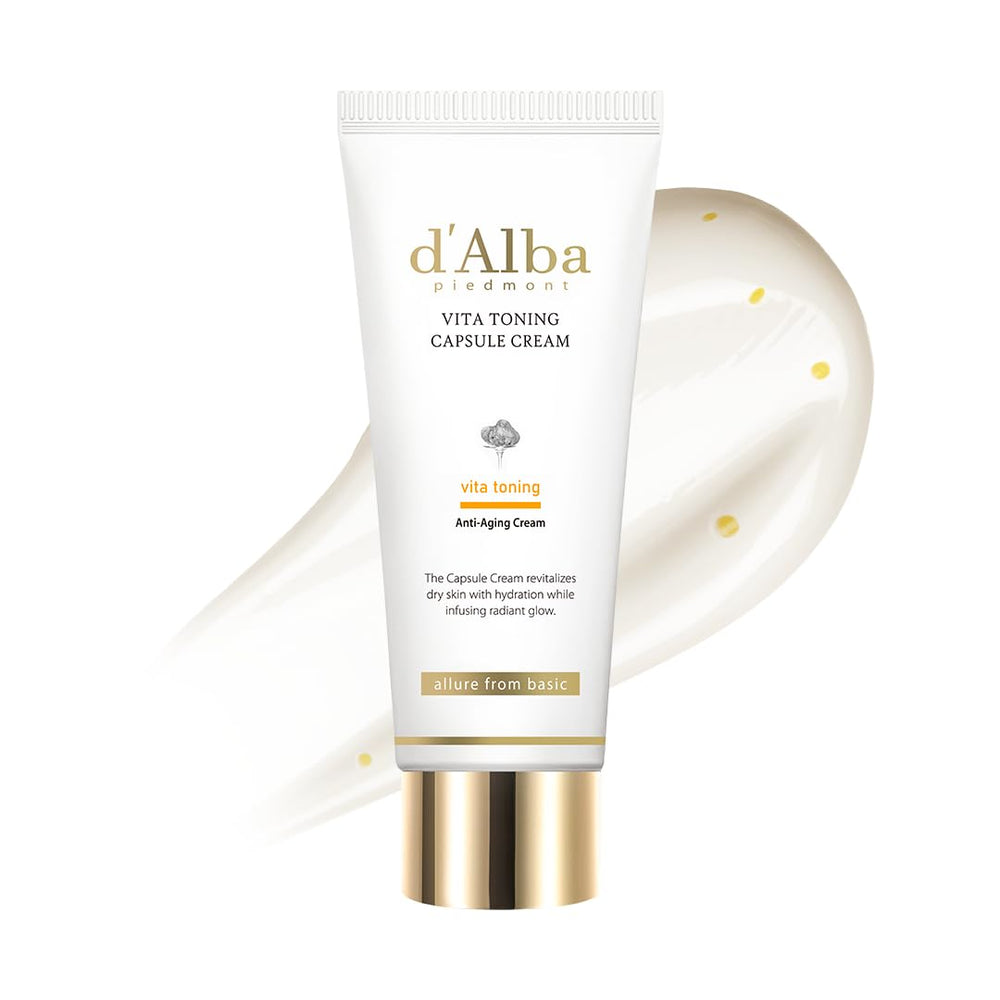 D'alba Piedmont Vita Toning capsule cream tube with cap, emphasizing hydration for radiant skin.