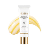 d'alba Piedmont White Truffle Cream bottle close-up with radiant, hydrated-looking skin