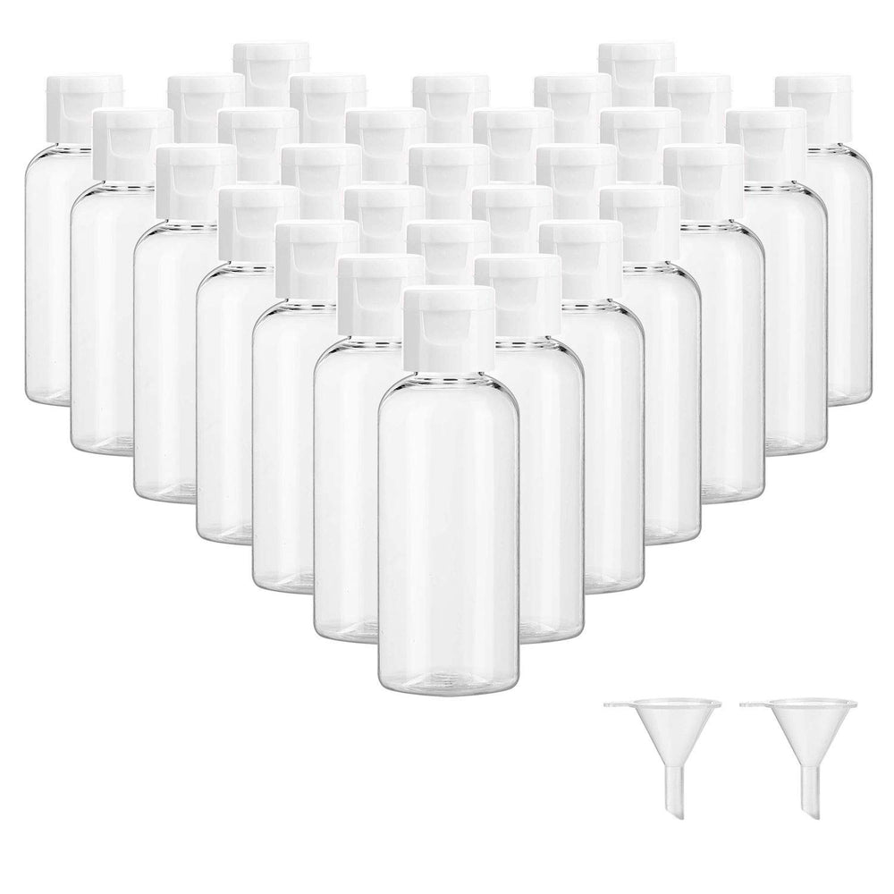 Dabacc 2 oz clear bottle with flip cap, ideal for travel liquids and leak prevention.