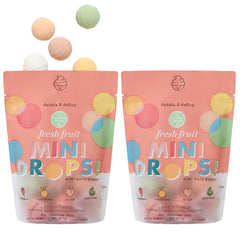 Dabble & Dollop mini bath bombs in a resealable pouch for easy storage and fresh scents.