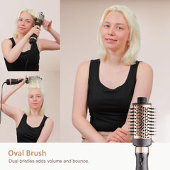 Round brush attachment adds curl and bounce for smooth, polished ends