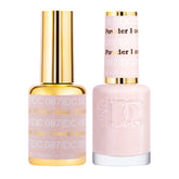 Daisy DND gel esmalte beige nude en botella, cobertura suave para uñas elegantes.