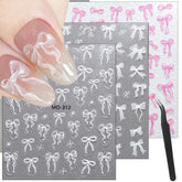 DAJIJIYOU pegatinas lazo 5D rosa/blanco para uñas, decoración rápida y elegante.