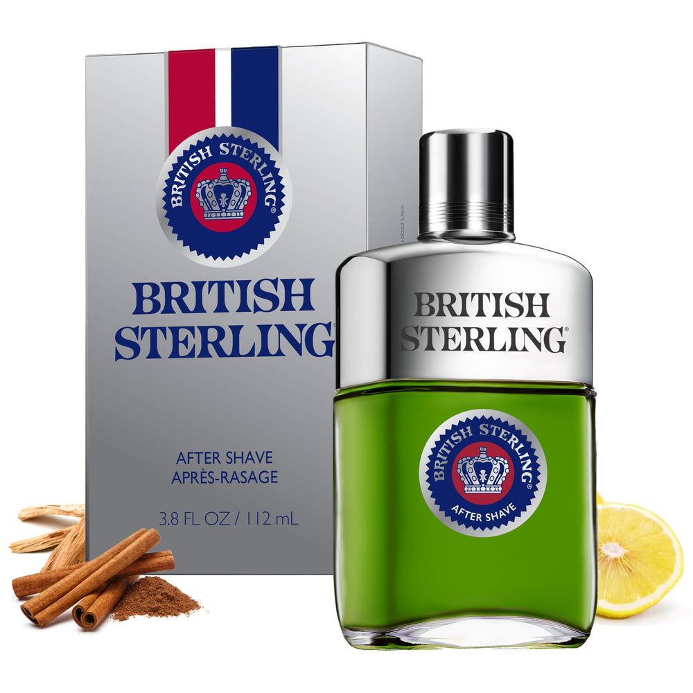 Dana British Sterling aftershave bottle emphasizes timeless masculinity and premium grooming.