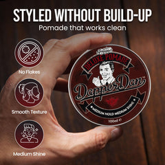 Dapper Dan Deluxe Pomade aplicación cabello seco para brillo natural.