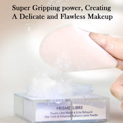 Daubigny powder puff face triangle design enables precise application around nose and eyes.