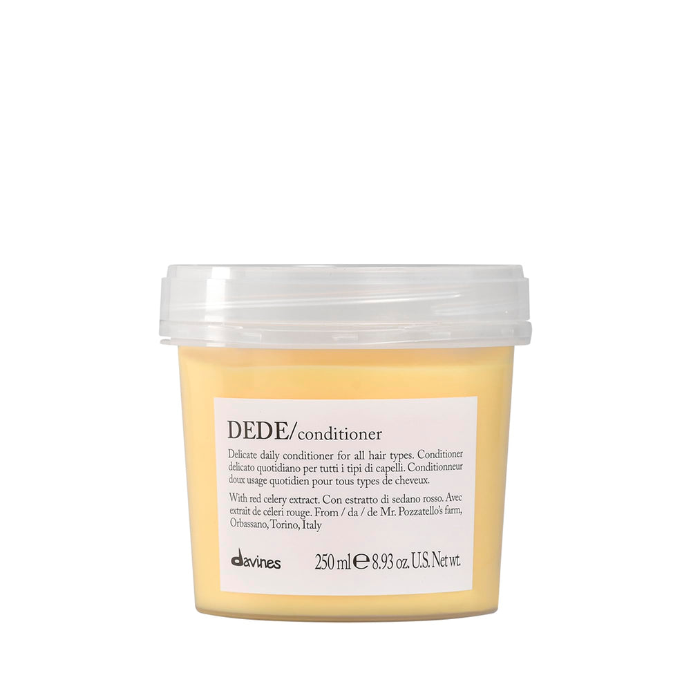 Davines DEDE conditioner bottle pour shows lightweight daily conditioning for fine hair.