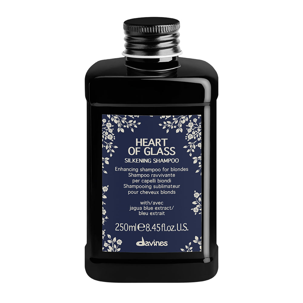 Davines Heart of Glass bottle highlights nourishing hydration for blonde hair.