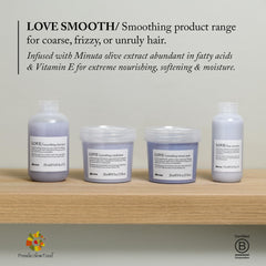 Packaging of Davines LOVE Hair Smoother Cream emphasizes sustainable, recyclable design.