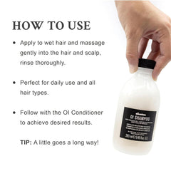 Davines OI Shampoo hair gloss after wash with Roucou oil.