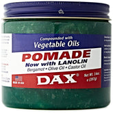 DAX Pomade jar closeup, creamy texture ideal for smooth styling.