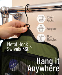 DD D&D Wanderlust bag with XXL metal swivel hook in use for hotel or camp setup.