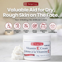 Aplicación rápida en rostro y cuello con De La Cruz Vitamina E sin fragancia, hidratante.