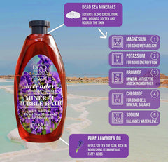 Pouring Dead Sea Collection Lavender Bubble Bath into a bath for a soothing soak
