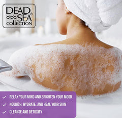 Packaging box of Dead Sea Collection Lavender Bubble Bath with two bottles