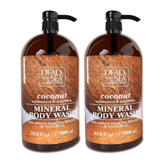 Dead Sea Collection coconut body wash bottle with pump for easy daily cleansing.