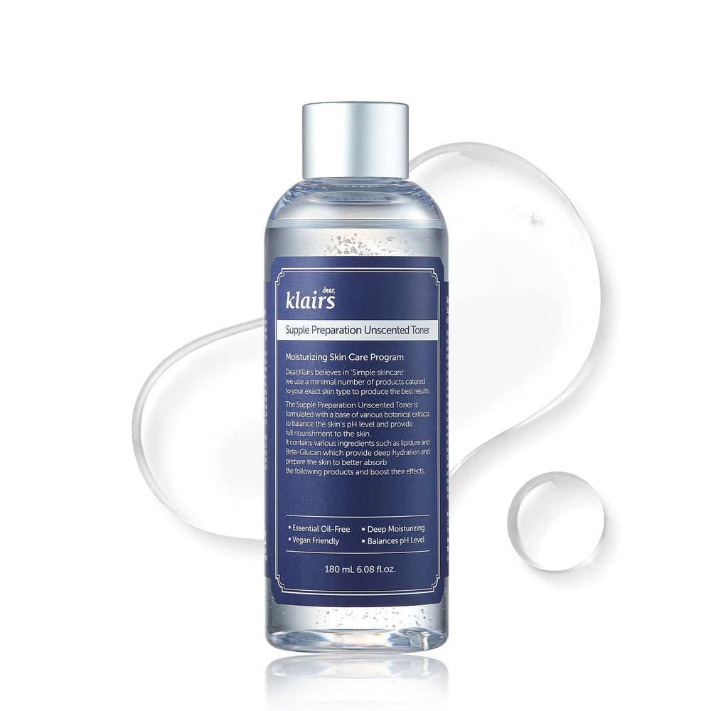 DearKlairs Unscented Toner bottle-front view showing a gentle, irritation-free formula