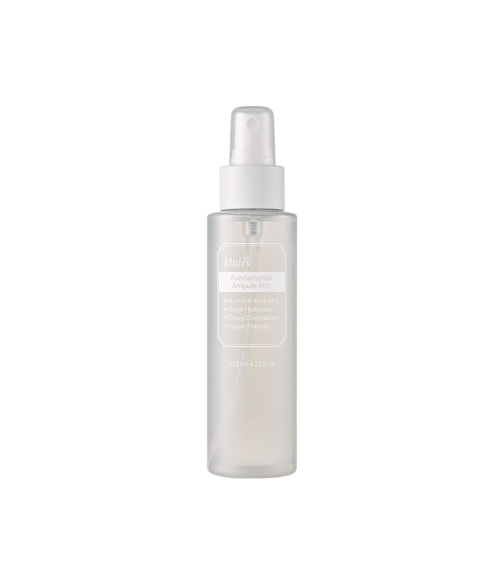 DearKlairs Fundamental Ampoule Mist, botella-atomizador; spray suave para hidratación diaria.