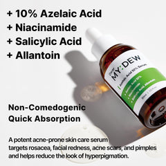DearMYDEW Serum Azelaico 10% con textura ligera, absorción rápida sin grasa.