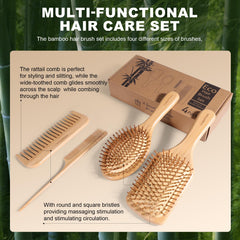 DEBETOOL bamboo hair brush with ergonomic handle for comfortable, precise grooming.
