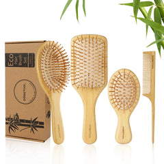 DEBETOOL bamboo hair brush shows sustainable design and gentle detangling for all hair types.