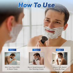 DEBETOOL dual-action exfoliation brush showing even cream distribution for precise shaving