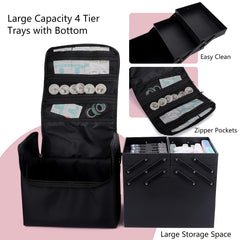 Adjustable dividers and slots organize brushes and palettes securely