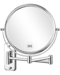 DECLUTTR 8-inch wall-mounted magnifying mirror with 10x detail for makeup.