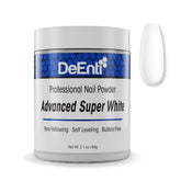 DeEnti polvos acrílicos Super Blanco para un acabado limpio y duradero.