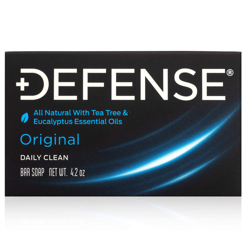 Defense Soap barra con aceite de árbol de té y eucalipto, limpia profundamente la piel.