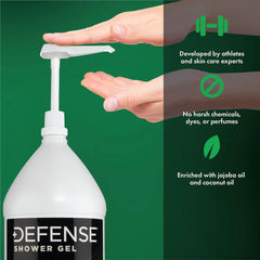 Defense Soap Peppermint Body Wash creamy gel texture with moisturizing coconut and jojoba oils.