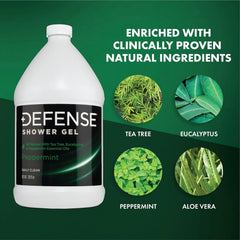 Defense Soap Peppermint Body Wash lather close-up highlights creamy texture.