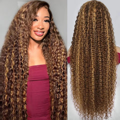 DegHyth 30-inch highlight ombre lace front wig with natural parting for versatile styles.