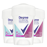 Degree Clinical Protection 5-in-1 stick for long-lasting sweat and odor control.