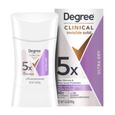 Degree Clinical Strength desodorante invisible sólido para mujer, protección de larga duración sin manchas.