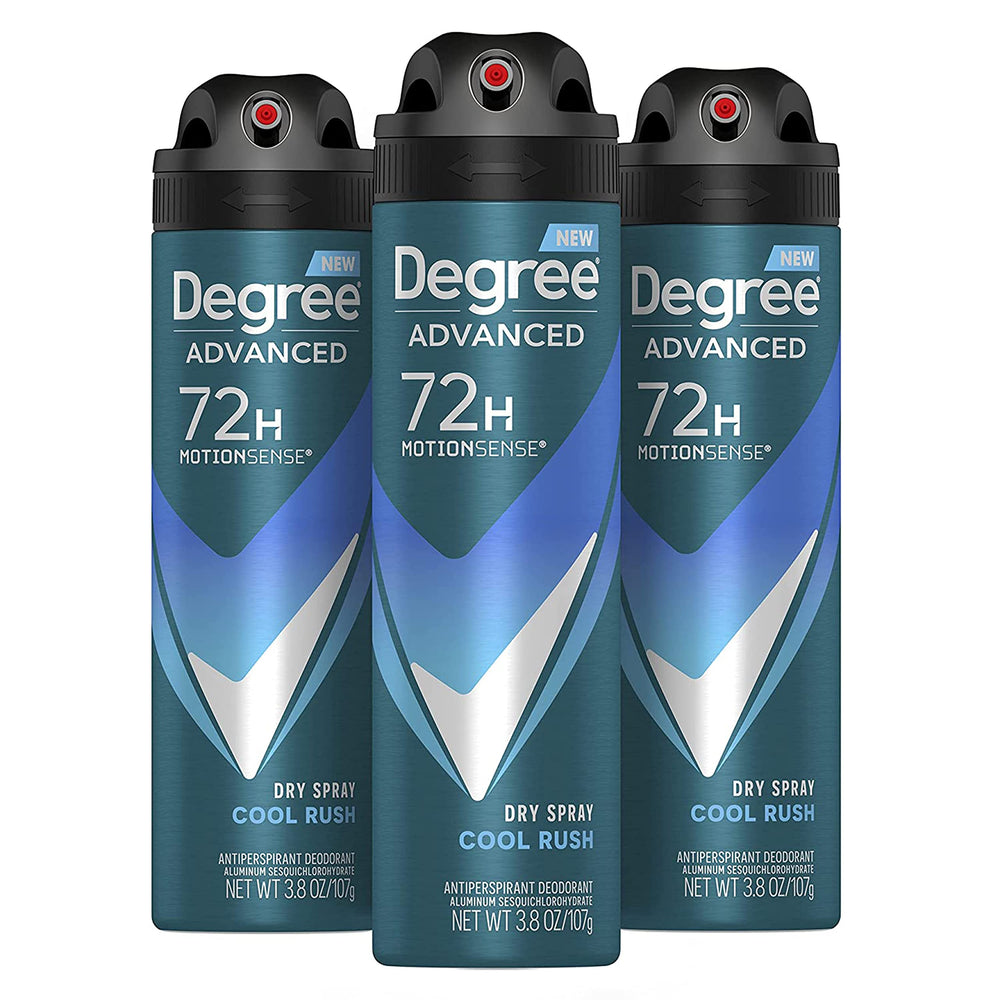 Degree Men Cool Rush: botella en spray para sensación fresca y seca.
