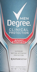 Degree Men Clinical Protection Sport Strength anti-perspirant bottle for daily activity protection.