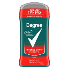 Degree Men Intense Sport deodorant stick two-pack for daily use and lasting freshness.