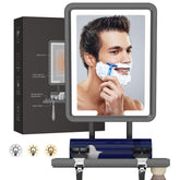 DeLanges fogless heated mirror for steam-free shaving in the shower.