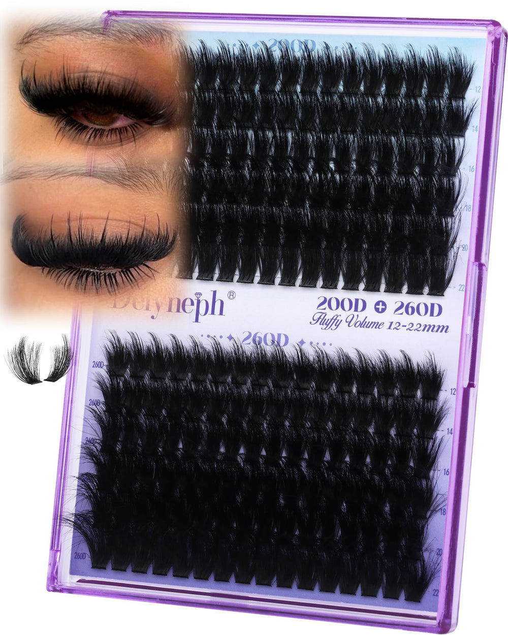 Delyneph fluffy lash clusters with spikes provide soft, voluminous manga-style lashes.